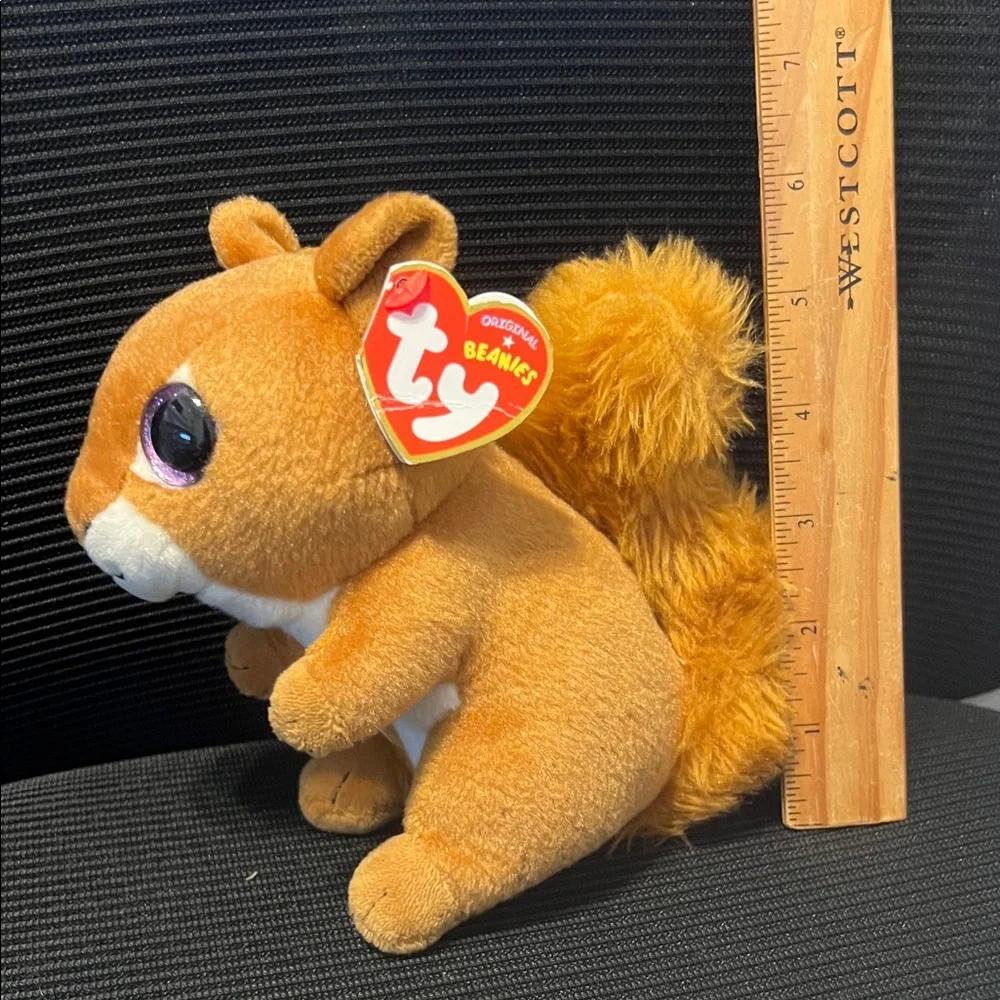 Ty Orange Squirrel Beanie Plush with Fluffy Tail